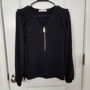 Michael Kors Black Blouse with Long Sleeves and V Neck